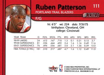 2001-02 Fleer Maximum #111 Ruben Patterson Back
