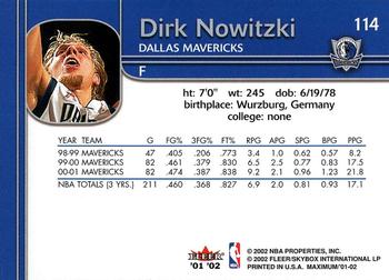 2001-02 Fleer Maximum #114 Dirk Nowitzki Back