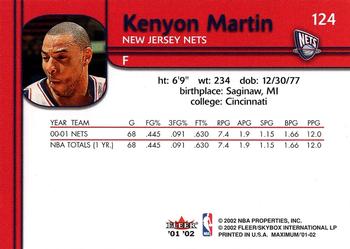 2001-02 Fleer Maximum #124 Kenyon Martin Back