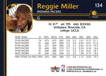 2001-02 Fleer Maximum #134 Reggie Miller Back