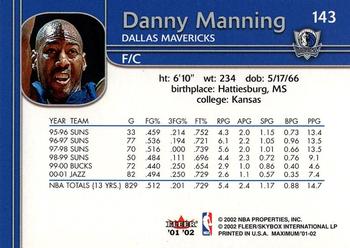2001-02 Fleer Maximum #143 Danny Manning Back