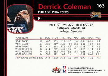 2001-02 Fleer Maximum #163 Derrick Coleman Back