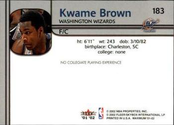 2001-02 Fleer Maximum #183 Kwame Brown Back