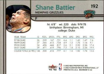 2001-02 Fleer Maximum #192 Shane Battier Back