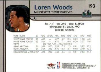 2001-02 Fleer Maximum #193 Loren Woods Back