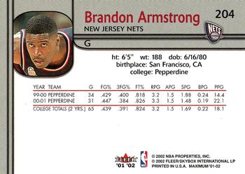 2001-02 Fleer Maximum #204 Brandon Armstrong Back