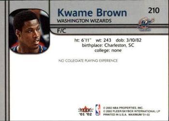 2001-02 Fleer Maximum #210 Kwame Brown Back