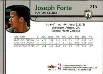 2001-02 Fleer Maximum #215 Joseph Forte Back