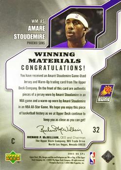 2005-06 SPx - Winning Materials #WM-AS Amare Stoudemire Back