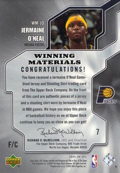 2005-06 SPx - Winning Materials #WM-JO Jermaine O'Neal Back