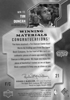 2005-06 SPx - Winning Materials #WM-TD Tim Duncan Back