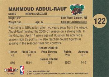 2001-02 Fleer Platinum #122 Mahmoud Abdul-Rauf Back