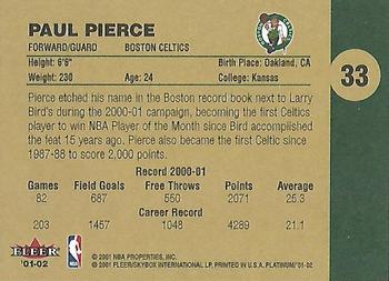 2001-02 Fleer Platinum #33 Paul Pierce Back
