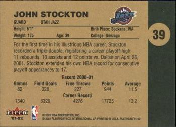 2001-02 Fleer Platinum #39 John Stockton Back