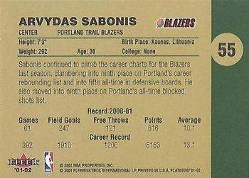 2001-02 Fleer Platinum #55 Arvydas Sabonis Back