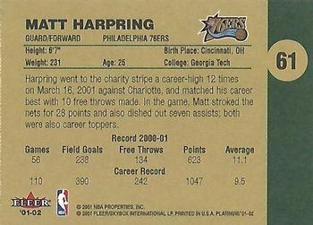 2001-02 Fleer Platinum #61 Matt Harpring Back