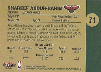 2001-02 Fleer Platinum #71 Shareef Abdur-Rahim Back