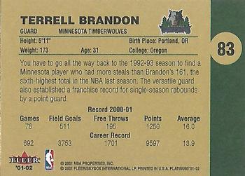 2001-02 Fleer Platinum #83 Terrell Brandon Back