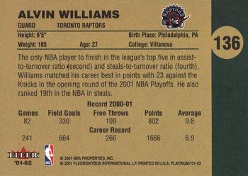 2001-02 Fleer Platinum #136 Alvin Williams Back