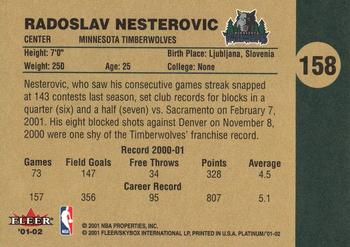 2001-02 Fleer Platinum #158 Rasho Nesterovic Back