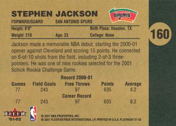 2001-02 Fleer Platinum #160 Stephen Jackson Back