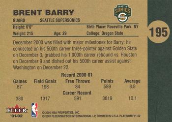 2001-02 Fleer Platinum #195 Brent Barry Back