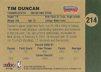 2001-02 Fleer Platinum #214 Tim Duncan Back