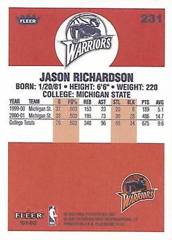 2001-02 Fleer Platinum #231 Jason Richardson Back