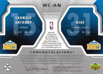 2005-06 SPx - Winning Materials Combos #WC-AN Carmelo Anthony / Nene Hilario Back