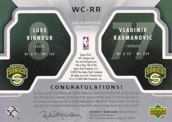 2005-06 SPx - Winning Materials Combos #WC-RR Luke Ridnour / Vladimir Radmanovic Back
