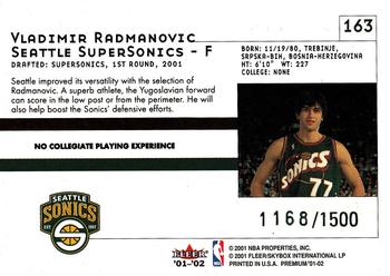 2001-02 Fleer Premium #163 Vladimir Radmanovic Back