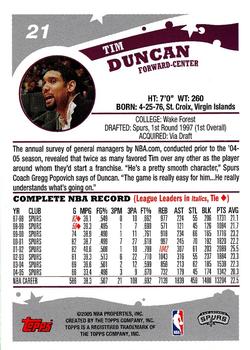 2005-06 Topps 1st Edition #21 Tim Duncan Back