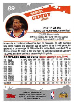 2005-06 Topps 1st Edition #89 Marcus Camby Back