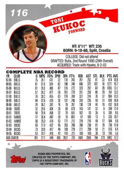2005-06 Topps 1st Edition #116 Toni Kukoc Back