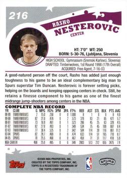 2005-06 Topps 1st Edition #216 Rasho Nesterovic Back