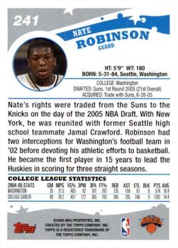 2005-06 Topps 1st Edition #241 Nate Robinson Back
