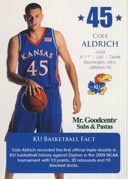 2009-10 Mr. Goodcents Subs and Pastas Kansas Jayhawks #NNO Cole Aldrich Back