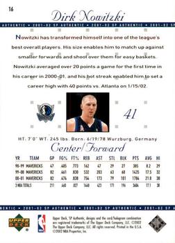 2001-02 SP Authentic #16 Dirk Nowitzki Back