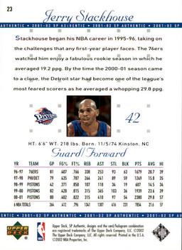 2001-02 SP Authentic #23 Jerry Stackhouse Back