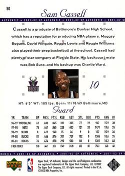 2001-02 SP Authentic #50 Sam Cassell Back