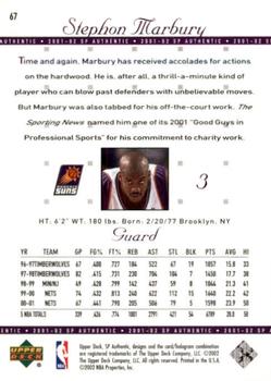 2001-02 SP Authentic #67 Stephon Marbury Back