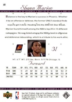 2001-02 SP Authentic #68 Shawn Marion Back