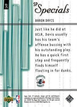 2001-02 SP Authentic #149 Baron Davis Back