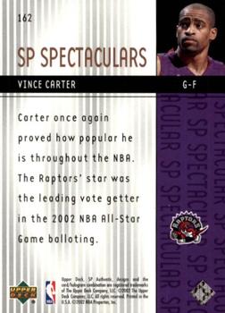 2001-02 SP Authentic #162 Vince Carter Back