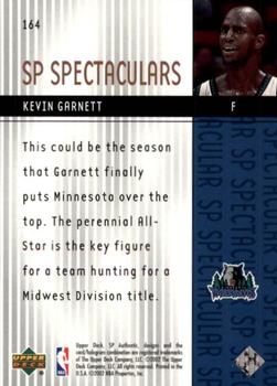 2001-02 SP Authentic #164 Kevin Garnett Back