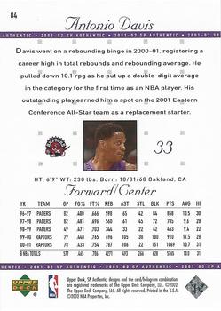 2001-02 SP Authentic #84 Antonio Davis Back