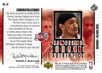 2001-02 SP Authentic - Rookie Authentics #RA-EG Eddie Griffin Back
