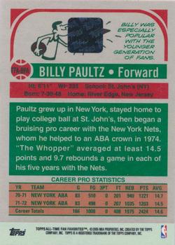 2005-06 Topps 1952 Style - All-Time Fan Favorites Autographs #FFA-BPA Billy Paultz Back