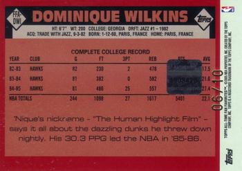 2005-06 Topps 1952 Style - All-Time Fan Favorites Autographs Rainbow Foilboard #FFA-DWI Dominique Wilkins Back