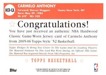2005-06 Topps 1952 Style - Hardwood Classics #HCR-CA Carmelo Anthony Back